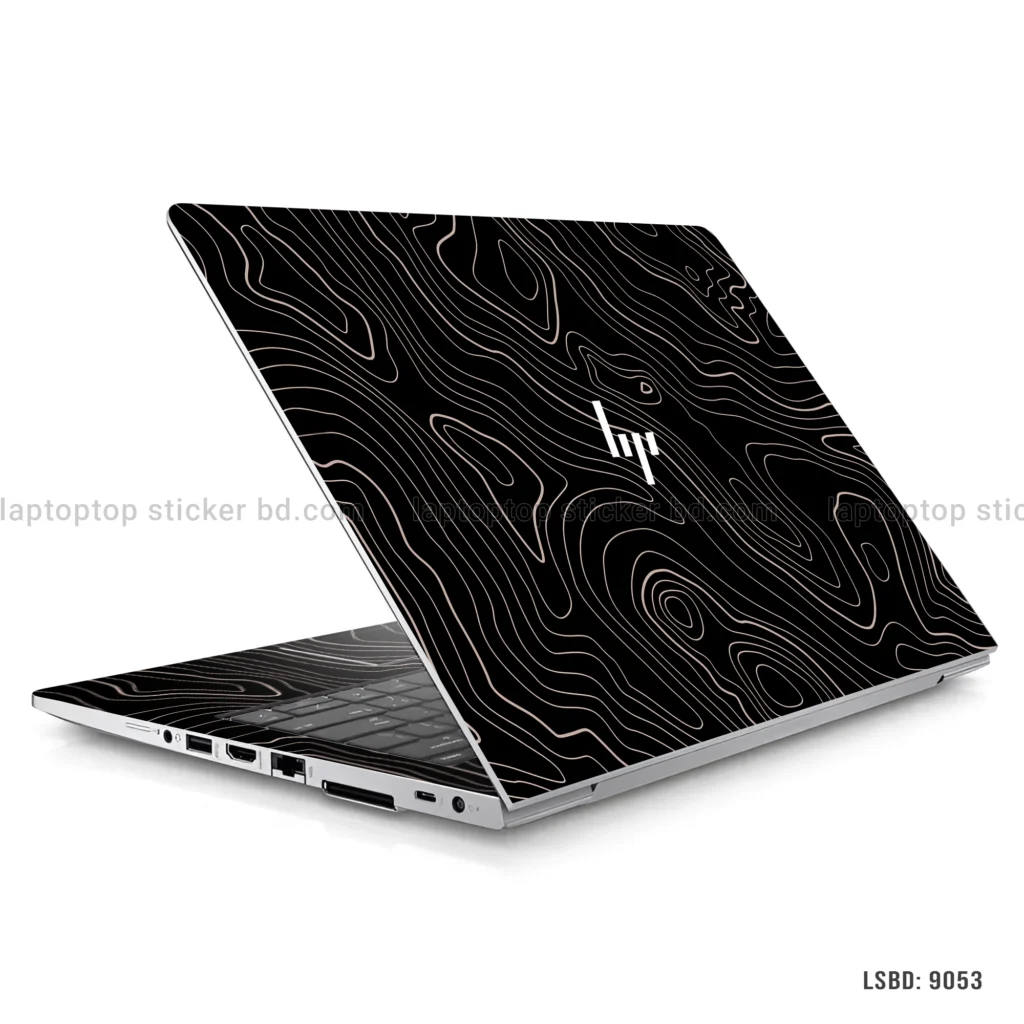 Abstract black and gold line art laptop sticker for all laptop sizes