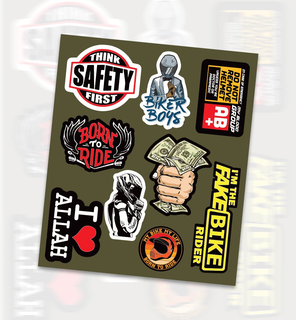 Biker motorcycle sticker pack for bikes and helmets