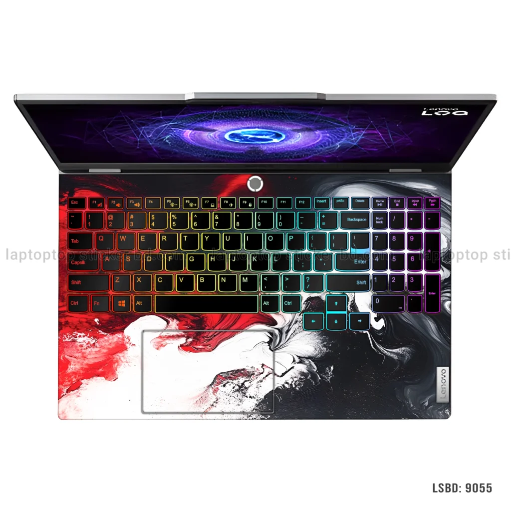 Abstract red and white laptop sticker for all laptop sizes