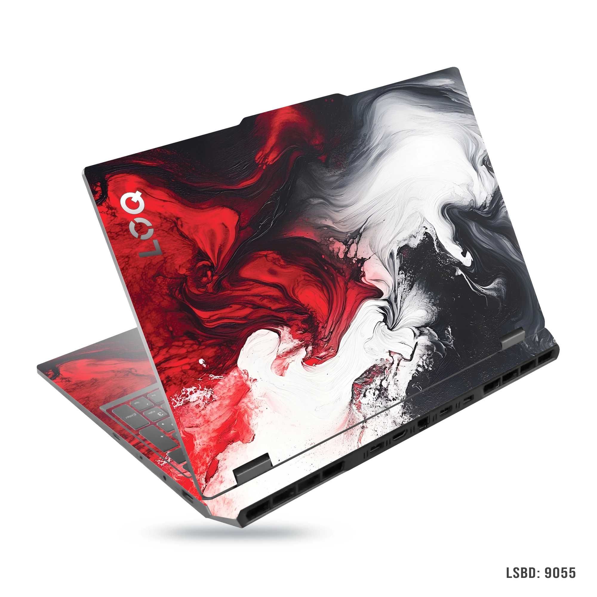 Abstract red and white laptop sticker for all laptop sizes
