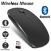 Ultra-Thin Wireless Rechargeable Mouse – 2.4GHz & Bluetooth Dual Mode Optical Mouse Silent Click, Slim Portable Design for Laptop, PC