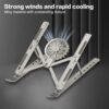Metal Foldable Laptop Stand With Detachable Fan- Portable, Non-Slip Base, Adjustable